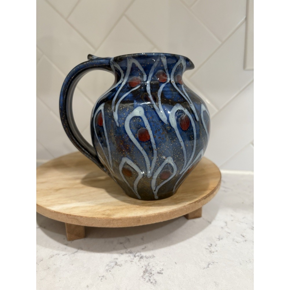 Robert Goldsmith Art Pottery Blue Red Glaze Jug Signed Ceramic
